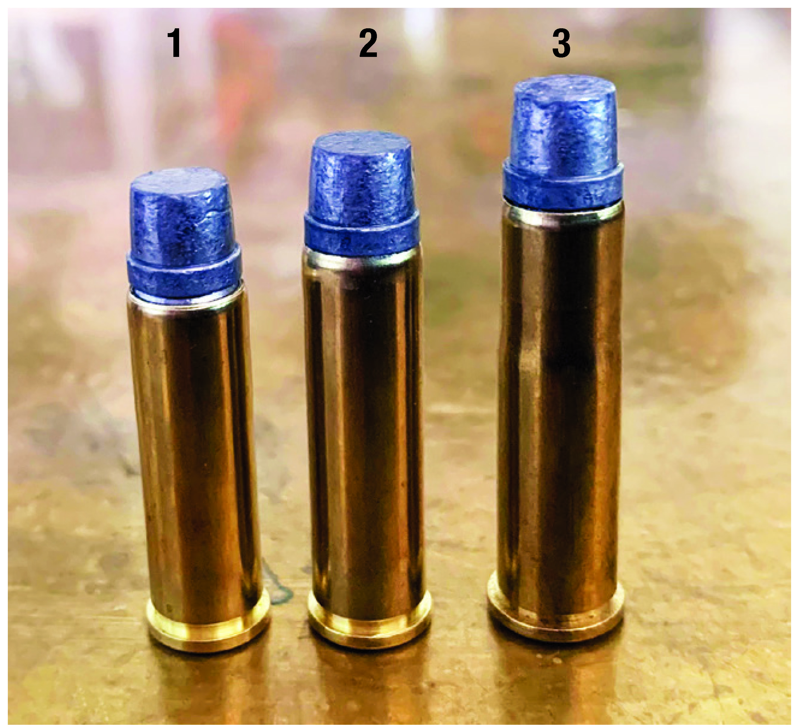 The new bullet shown in (1) 32 H&R, (2) 327 Federal Magnum and (3) 32-20, or 32 WCF.